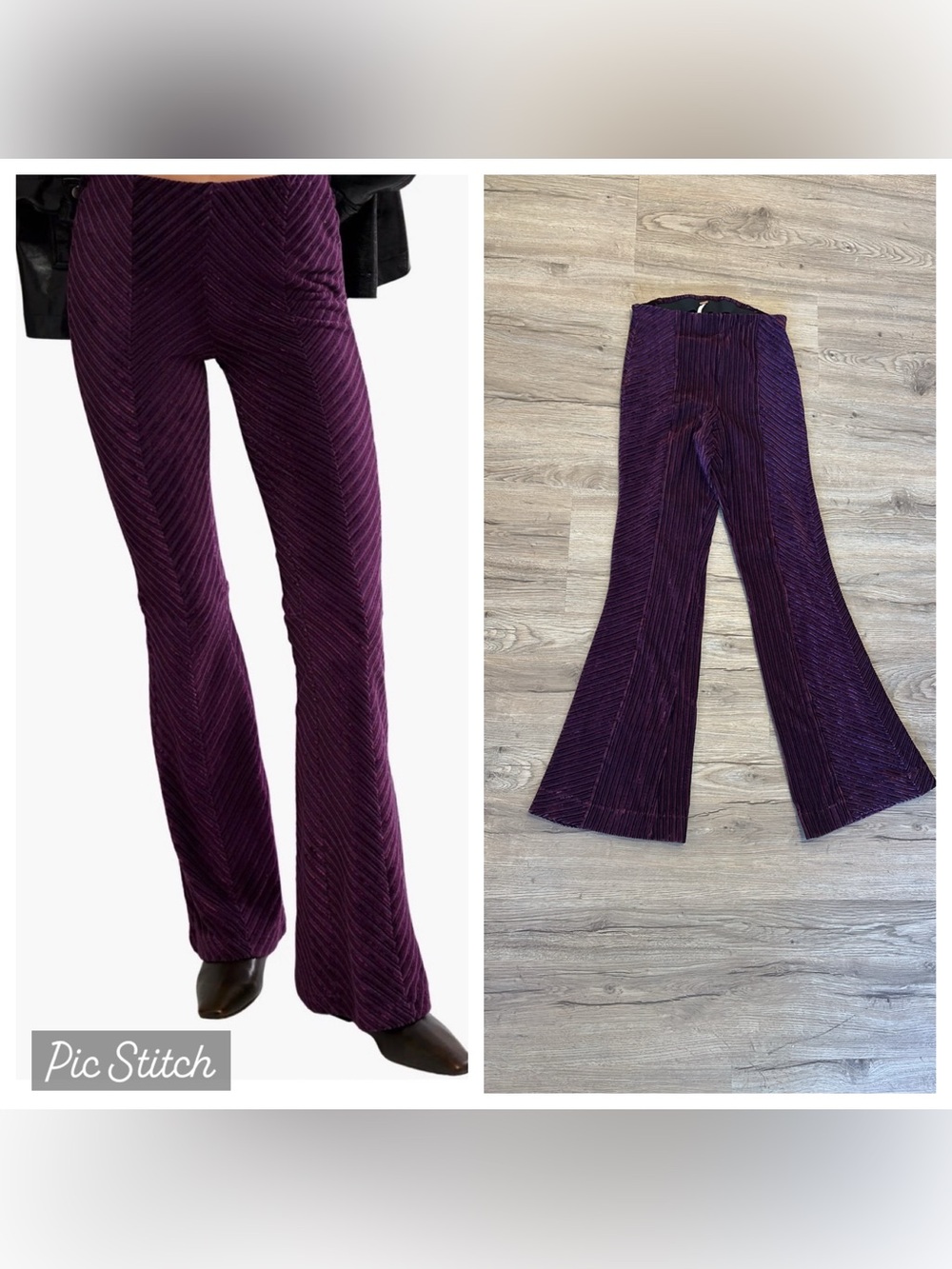 Free People Purple Chevron Velvet Flare Pants